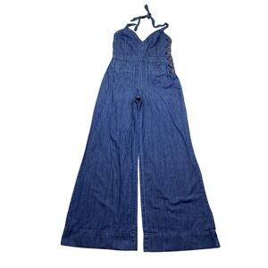 Cooperative Harley Chambray Denim Halter Wide Leg Jumpsuit Sz 2 Grunge Western